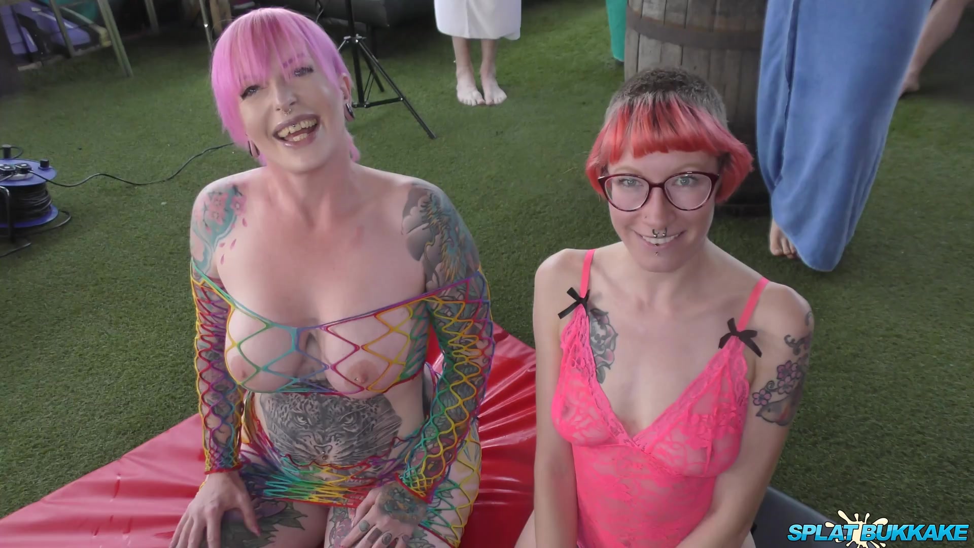 Truly amazing bukkake with inked babes Piggy and Rosa